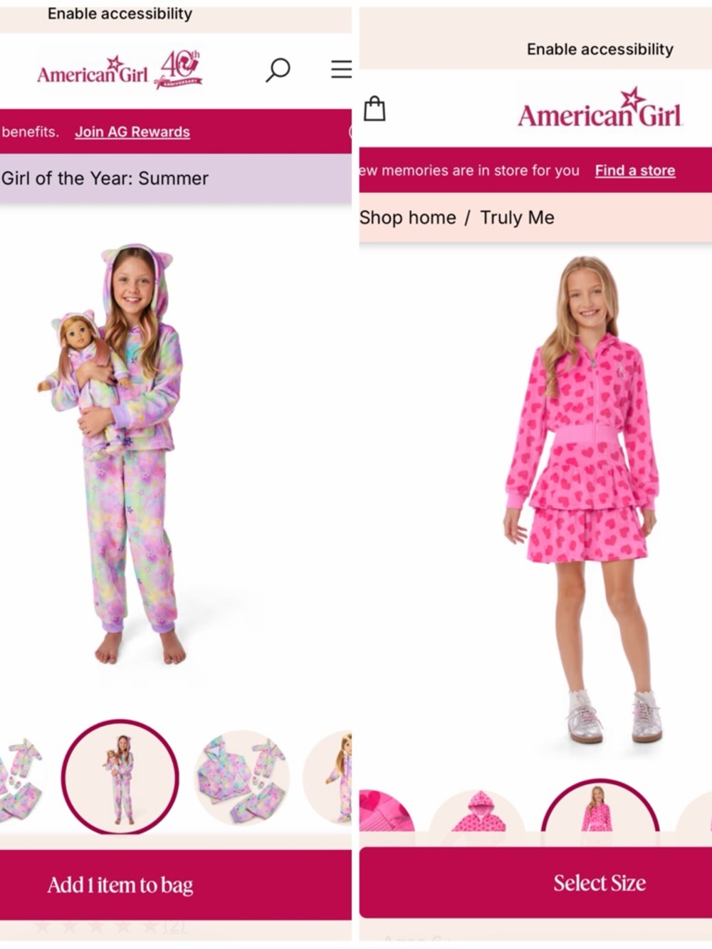 American Girl Pastel Tie-Dye Pajama Set & Hot Pink Heart Hoodie Dress